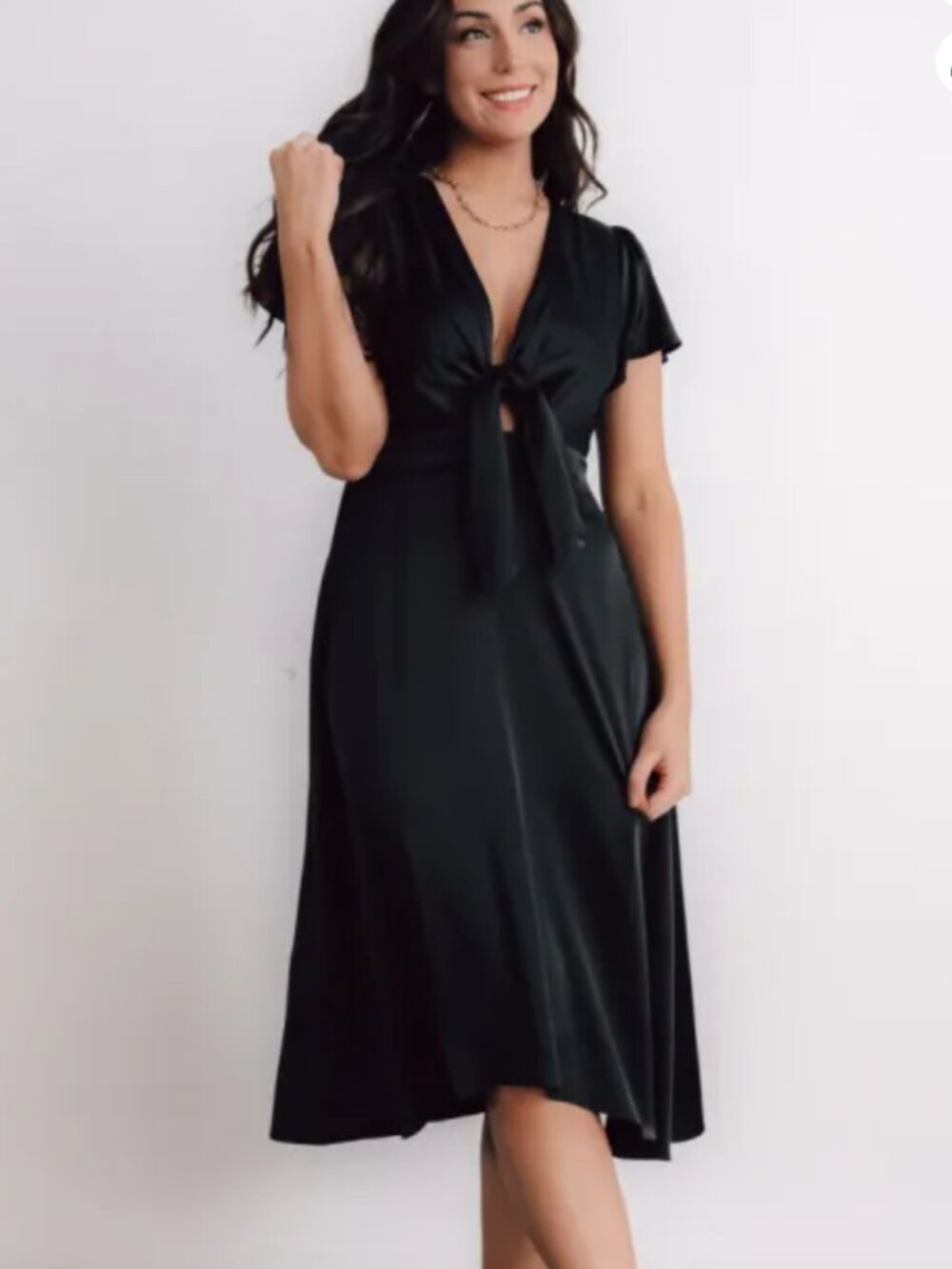 Baltic Born Black POPPY Silky Satin Tie Front Cutout Keyhole Midi Dress Gown XL